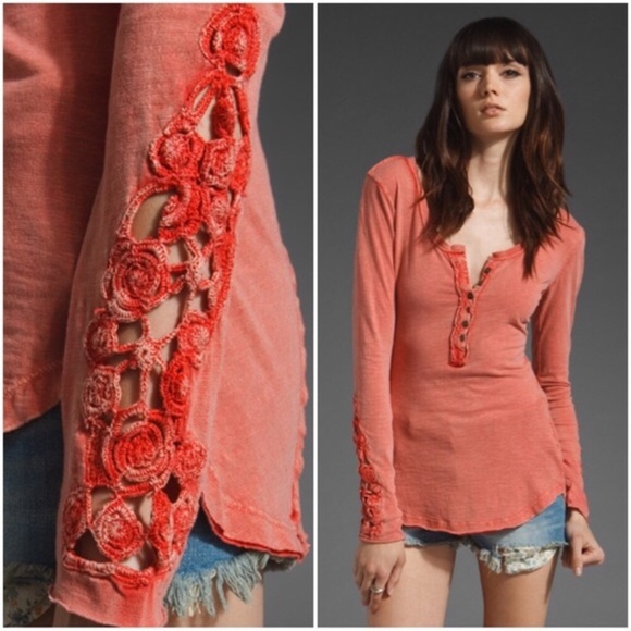 Free People Tops - 🎉Free People Crochet Cuff Henley🎉